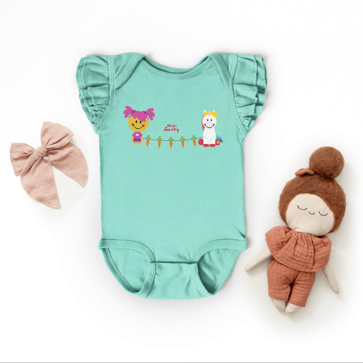 Mini Smiley Aria Carrot Garland - Baby Flutter Sleeve Bodysuit