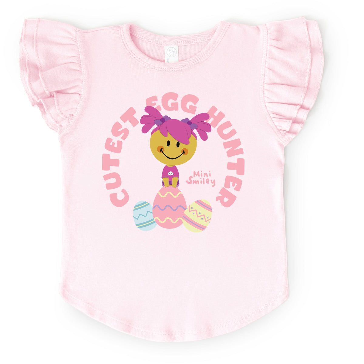 Mini Smiley Cutest Egg Hunter - Flutter Sleeve Graphic T-Shirt