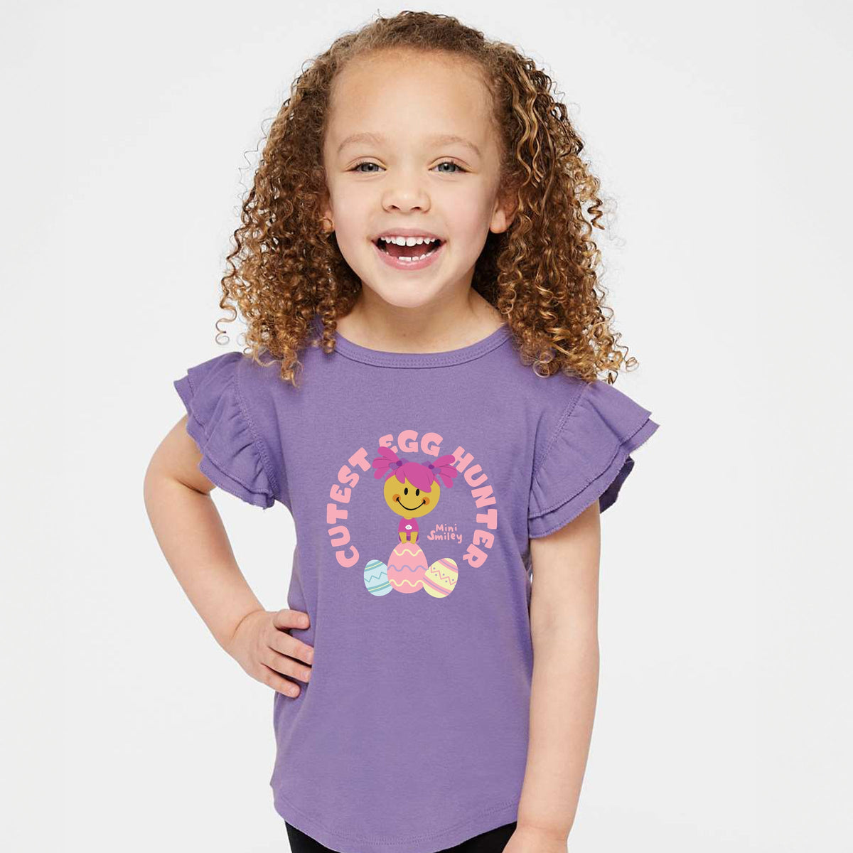 Mini Smiley Cutest Egg Hunter - Flutter Sleeve Graphic T-Shirt