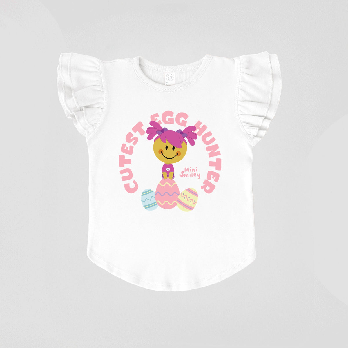 Mini Smiley Cutest Egg Hunter - Flutter Sleeve Graphic T-Shirt