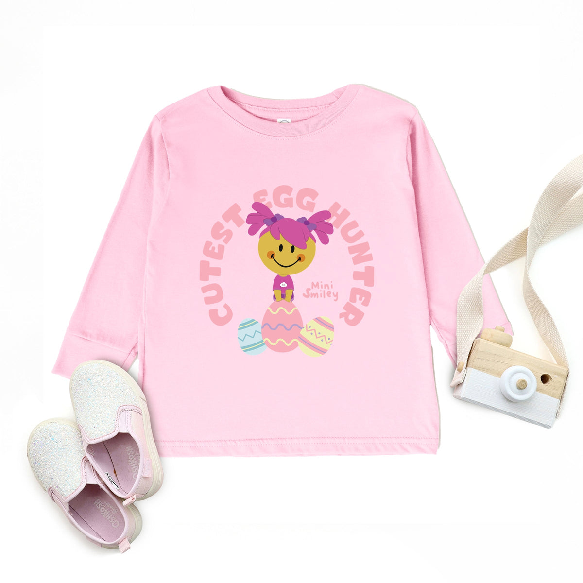 Mini Smiley Cutest Egg Hunter - Toddler Long Sleeve Graphic Tee