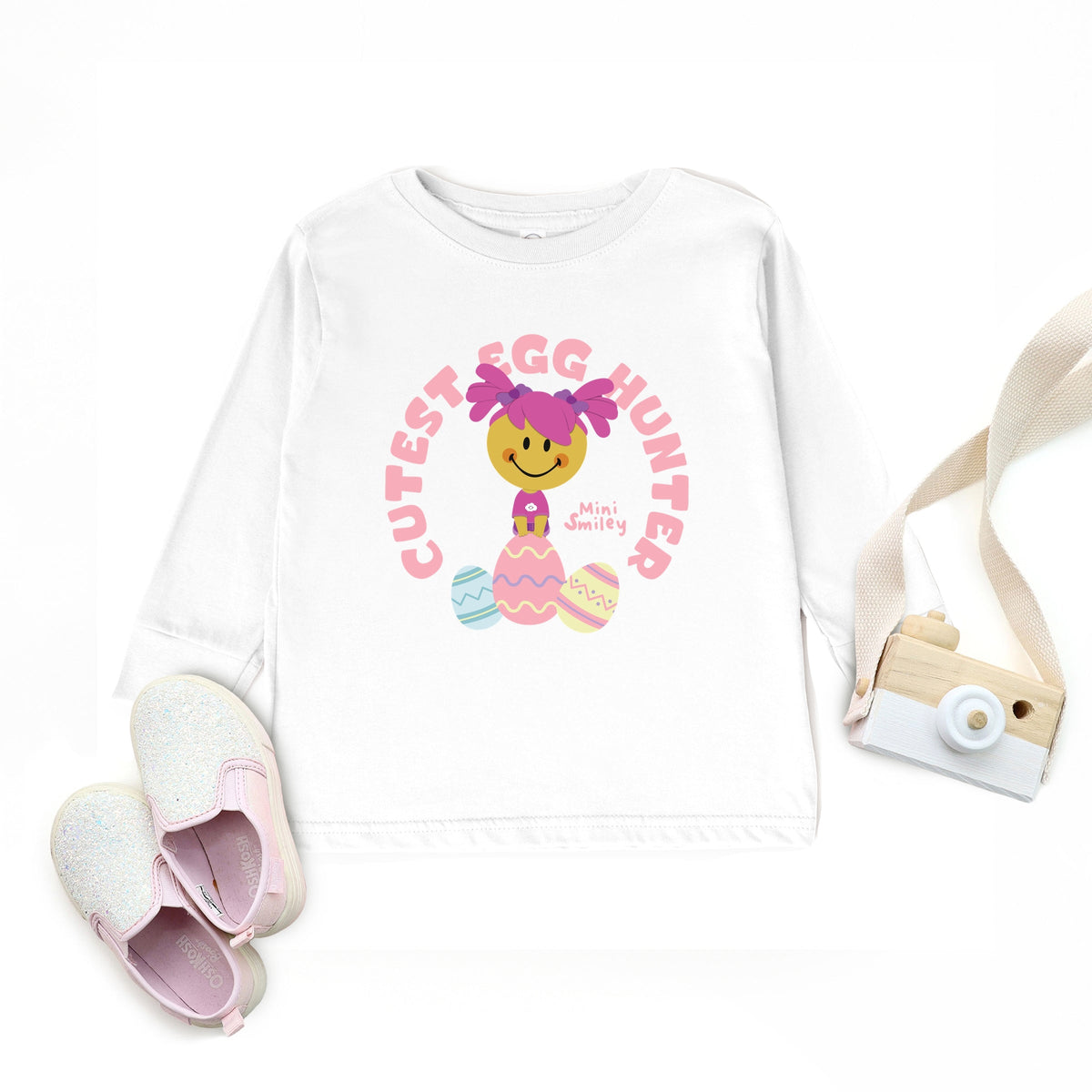 Mini Smiley Cutest Egg Hunter - Toddler Long Sleeve Graphic Tee