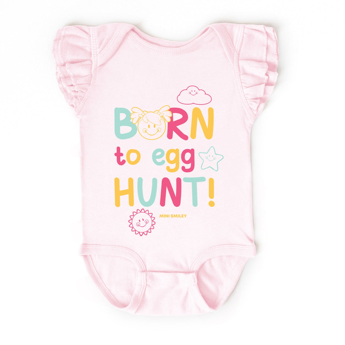 Mini Smiley Aria Born To Egg Hunt - Baby Flutter Sleeve Bodysuit