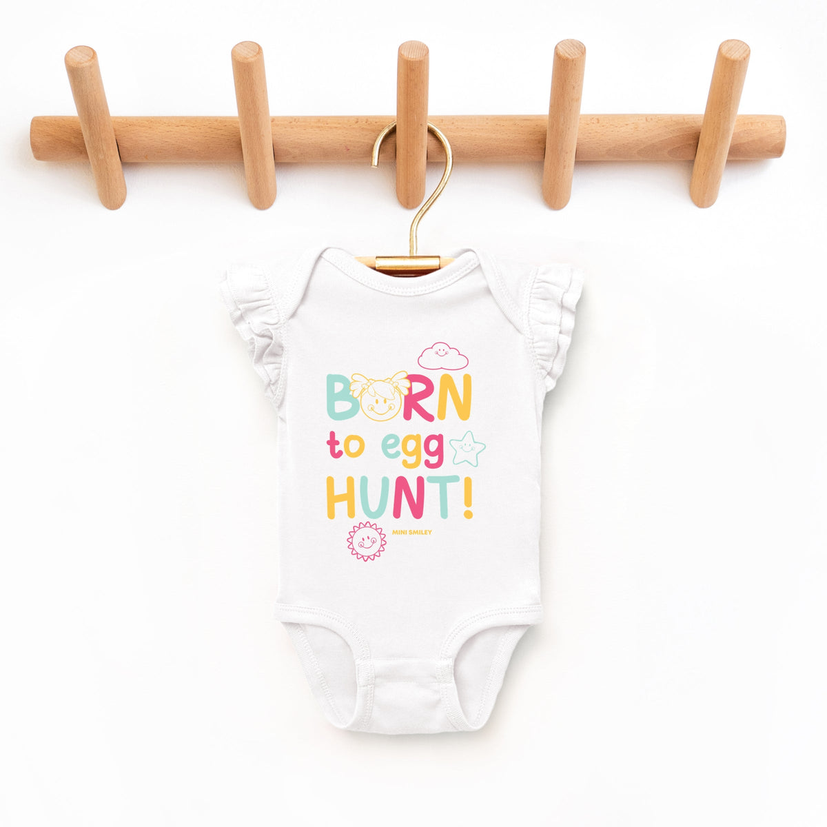 Mini Smiley Aria Born To Egg Hunt - Baby Flutter Sleeve Bodysuit