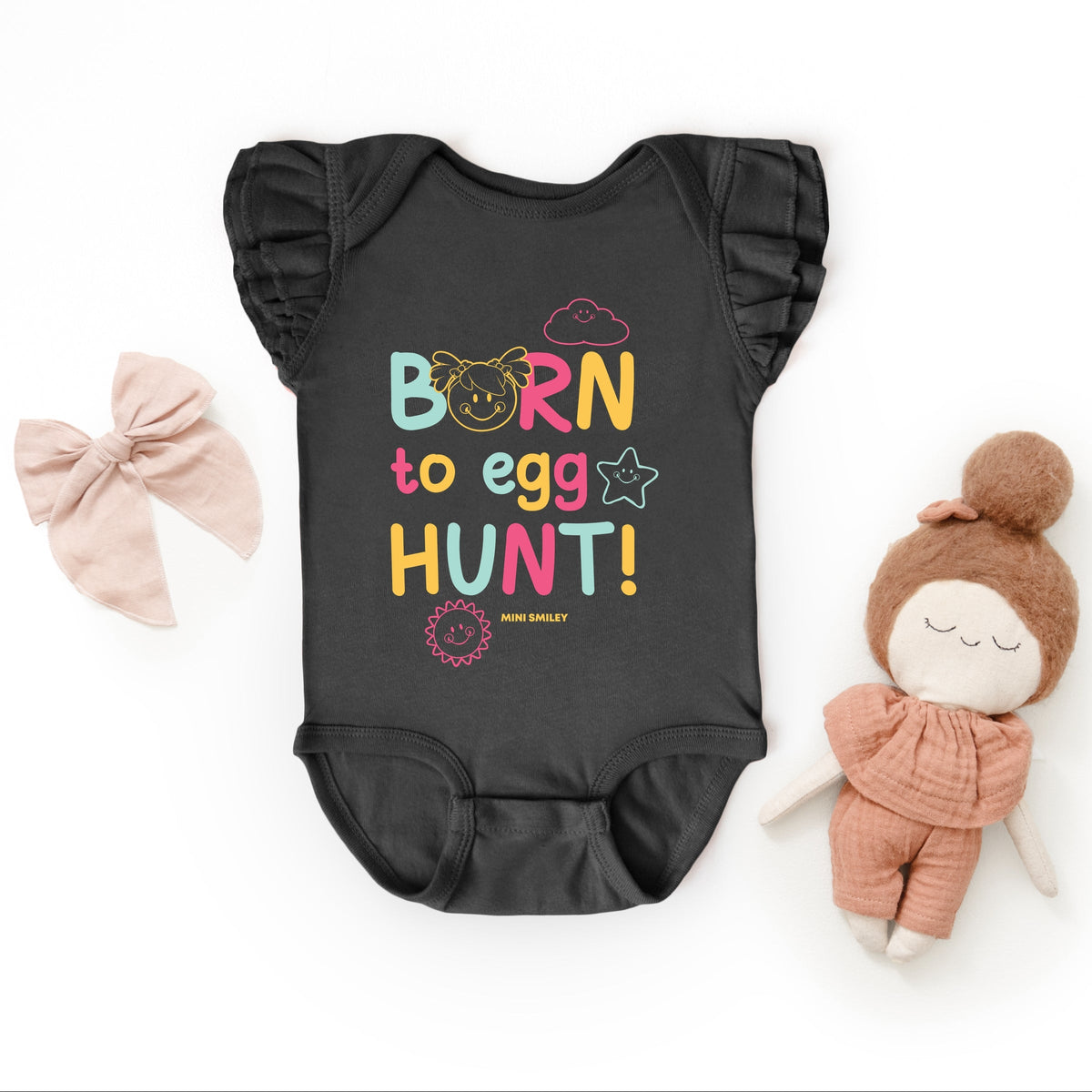 Mini Smiley Aria Born To Egg Hunt - Baby Flutter Sleeve Bodysuit