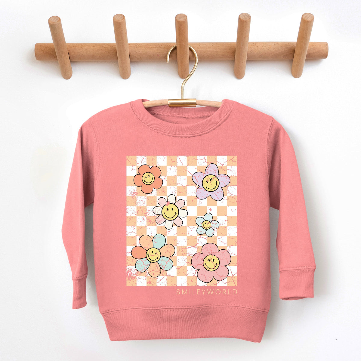 SmileyWorld Checkered Floral Distressed - Toddler Graphic Sweatshirt