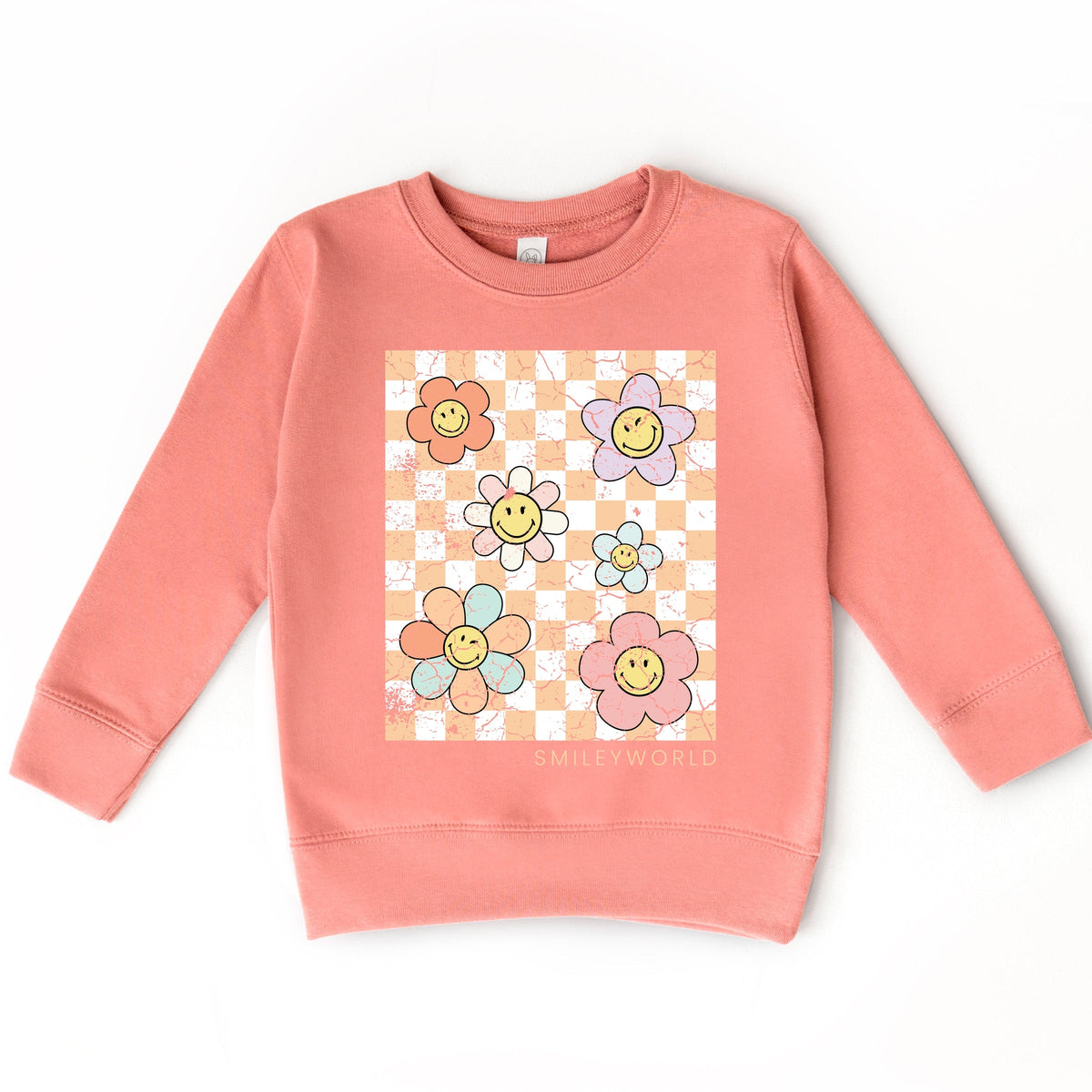 SmileyWorld Checkered Floral Distressed - Toddler Graphic Sweatshirt
