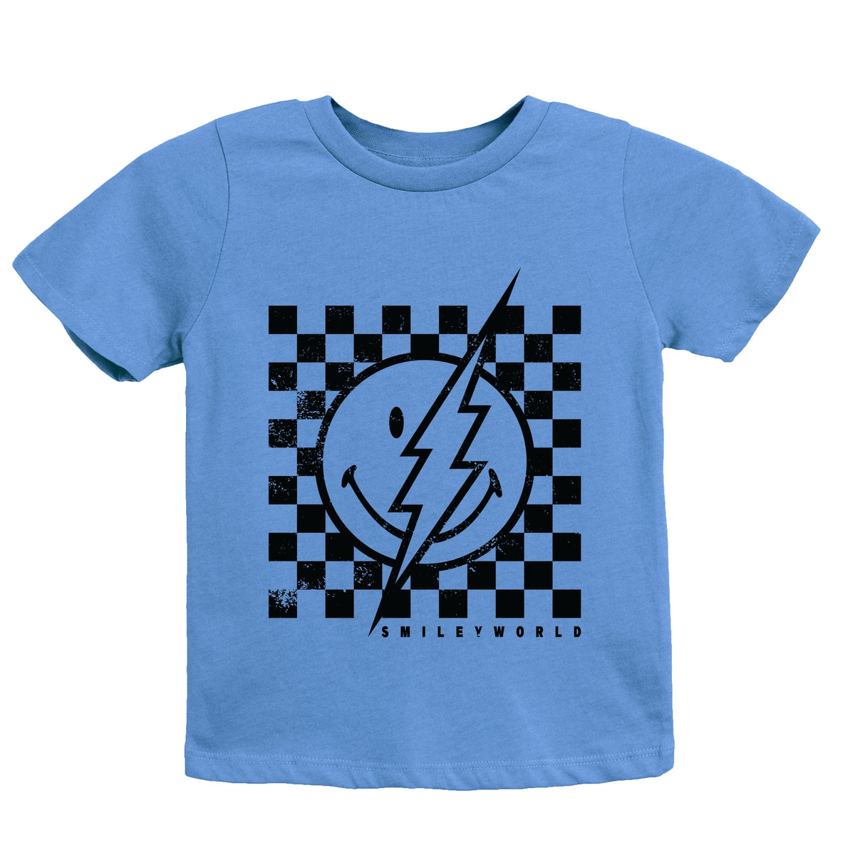 SmileyWorld Checkered Lightning Distressed - Youth Short Sleeve Graphic T-Shirt