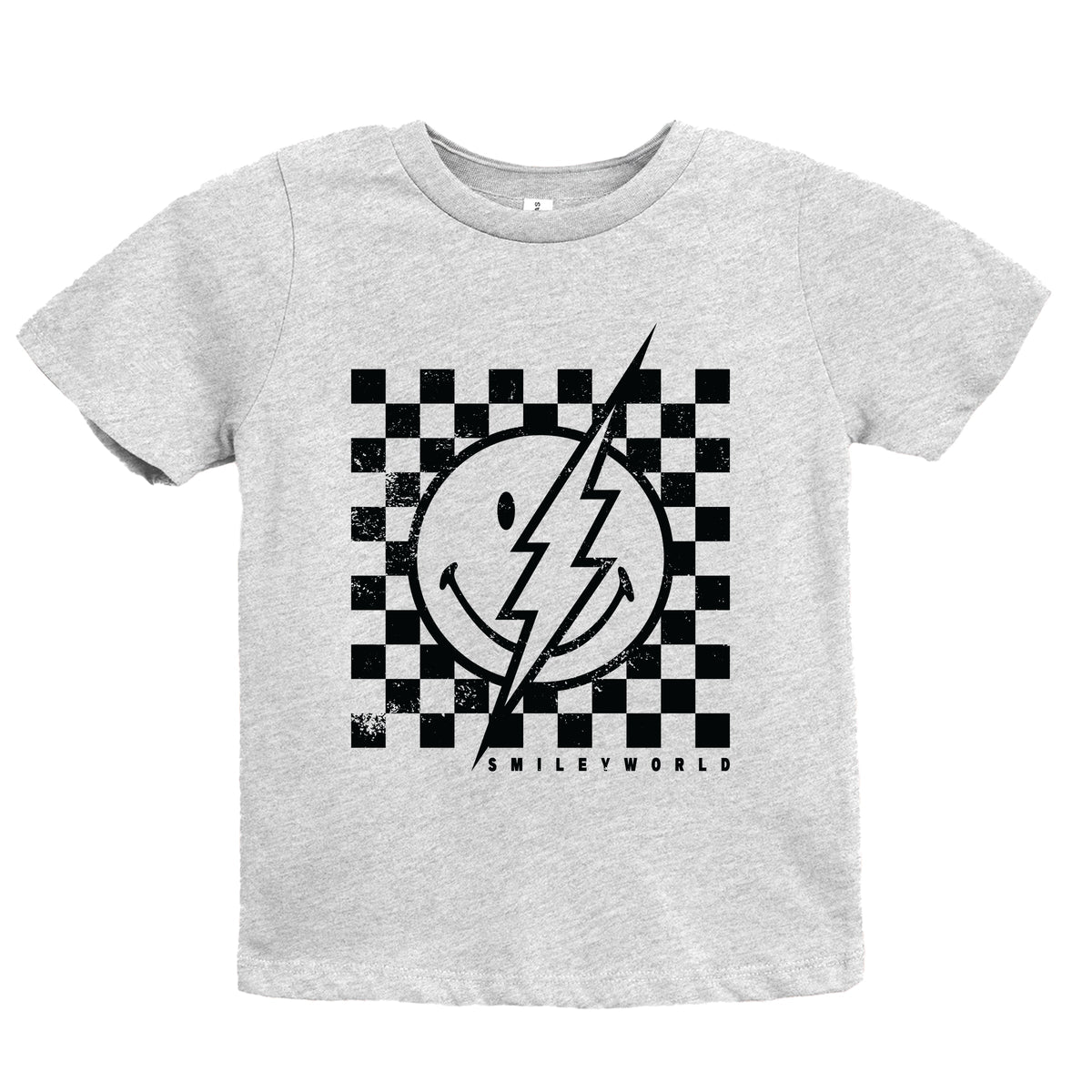 SmileyWorld Checkered Lightning Distressed - Youth Short Sleeve Graphic T-Shirt