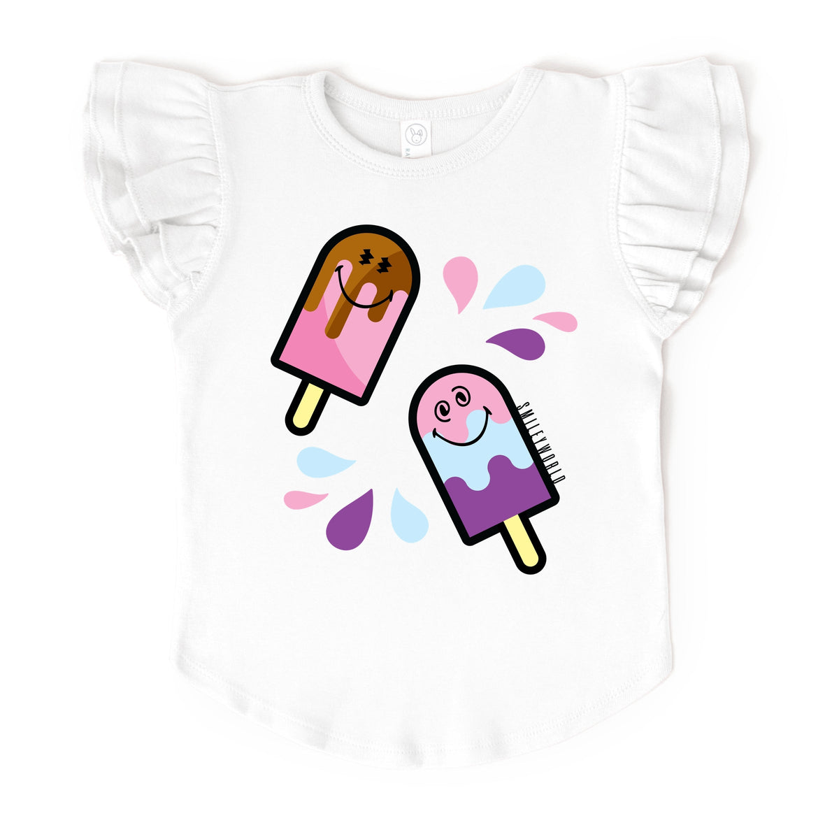 SmileyWorld Popsicles - Flutter Sleeve Graphic T-Shirt