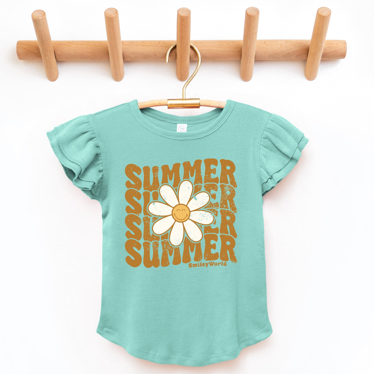 SmileyWorld Summer Wave Stacked - Flutter Sleeve Graphic T-Shirt
