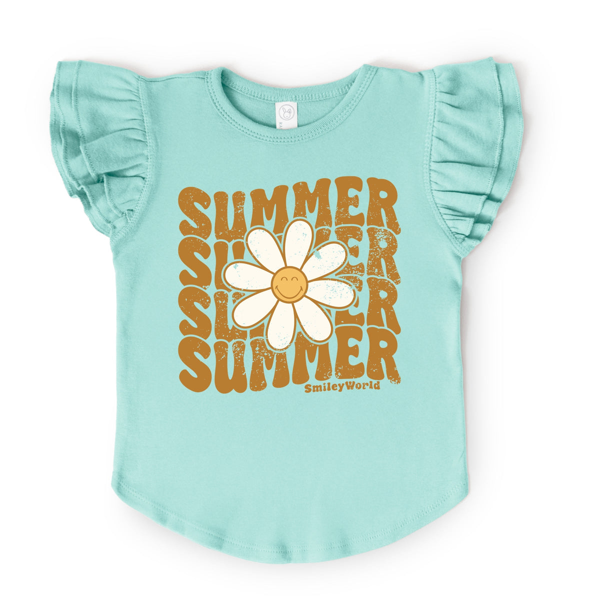 SmileyWorld Summer Wave Stacked - Flutter Sleeve Graphic T-Shirt