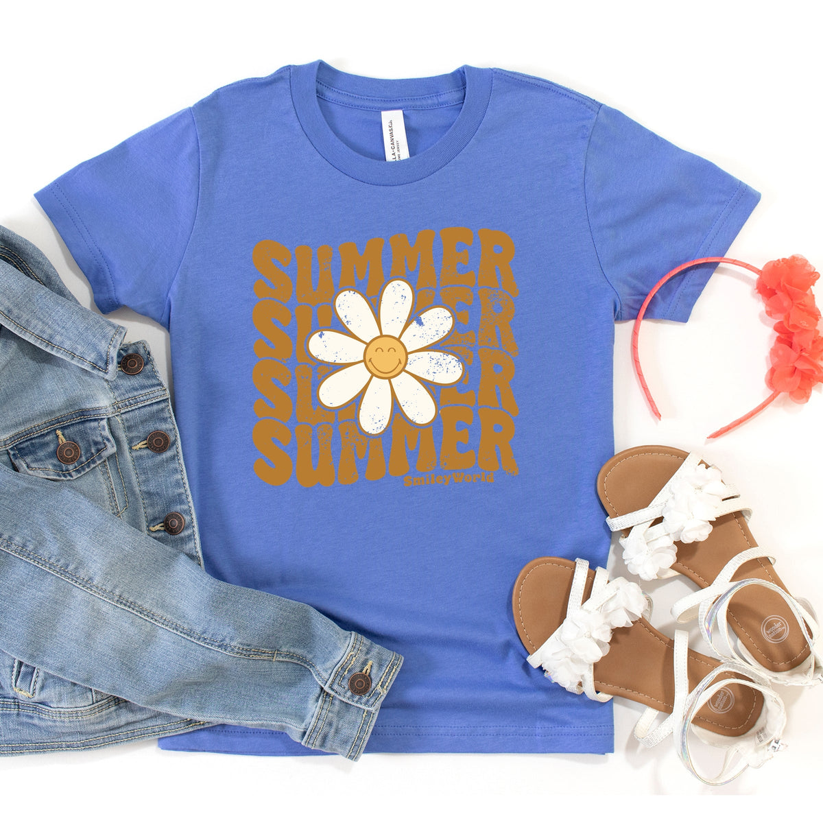 SmileyWorld Summer Wave Stacked - Youth Short Sleeve Graphic T-Shirt
