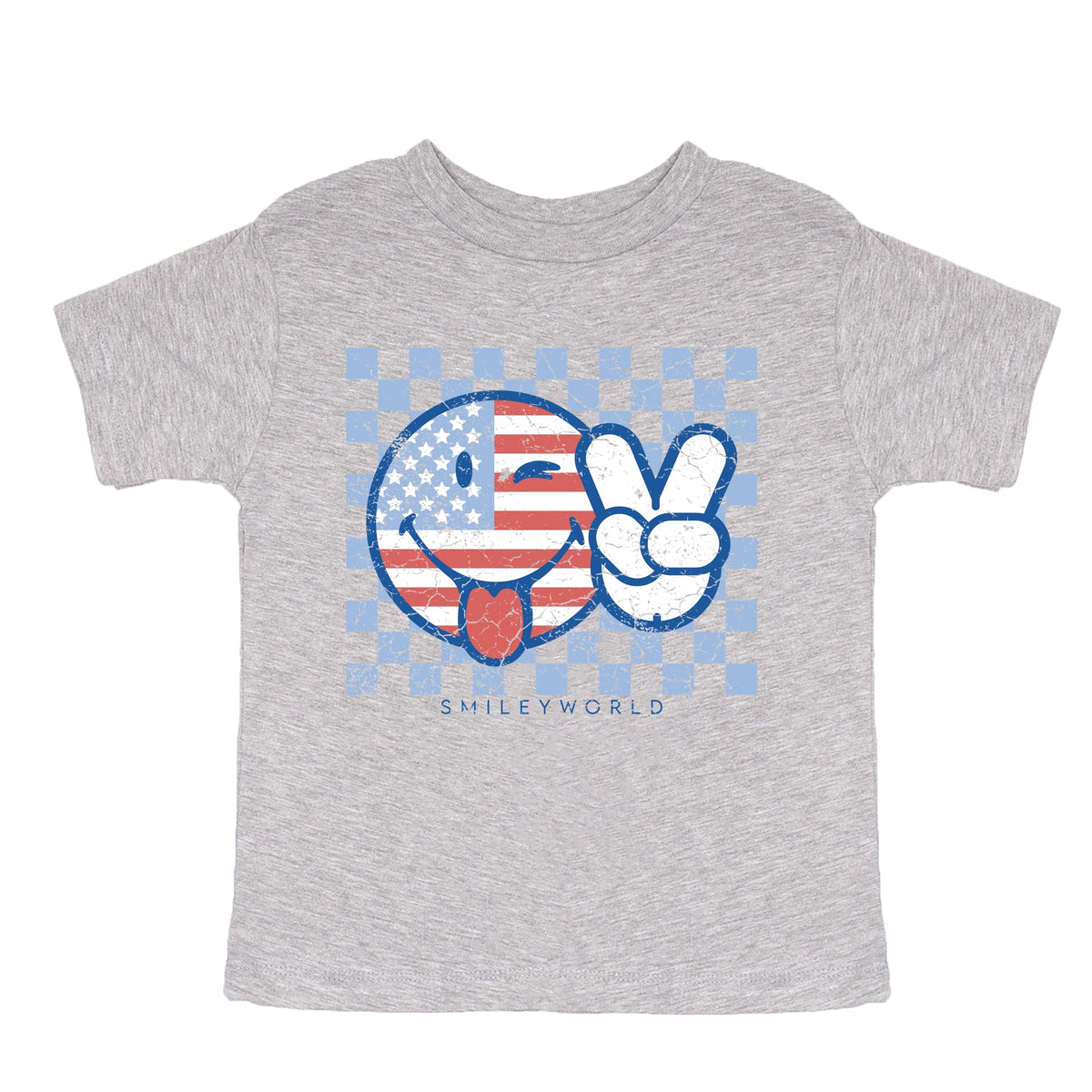 SmileyWorld Patriotic Checkered Peace - Toddler Short Sleeve Graphic T-Shirt