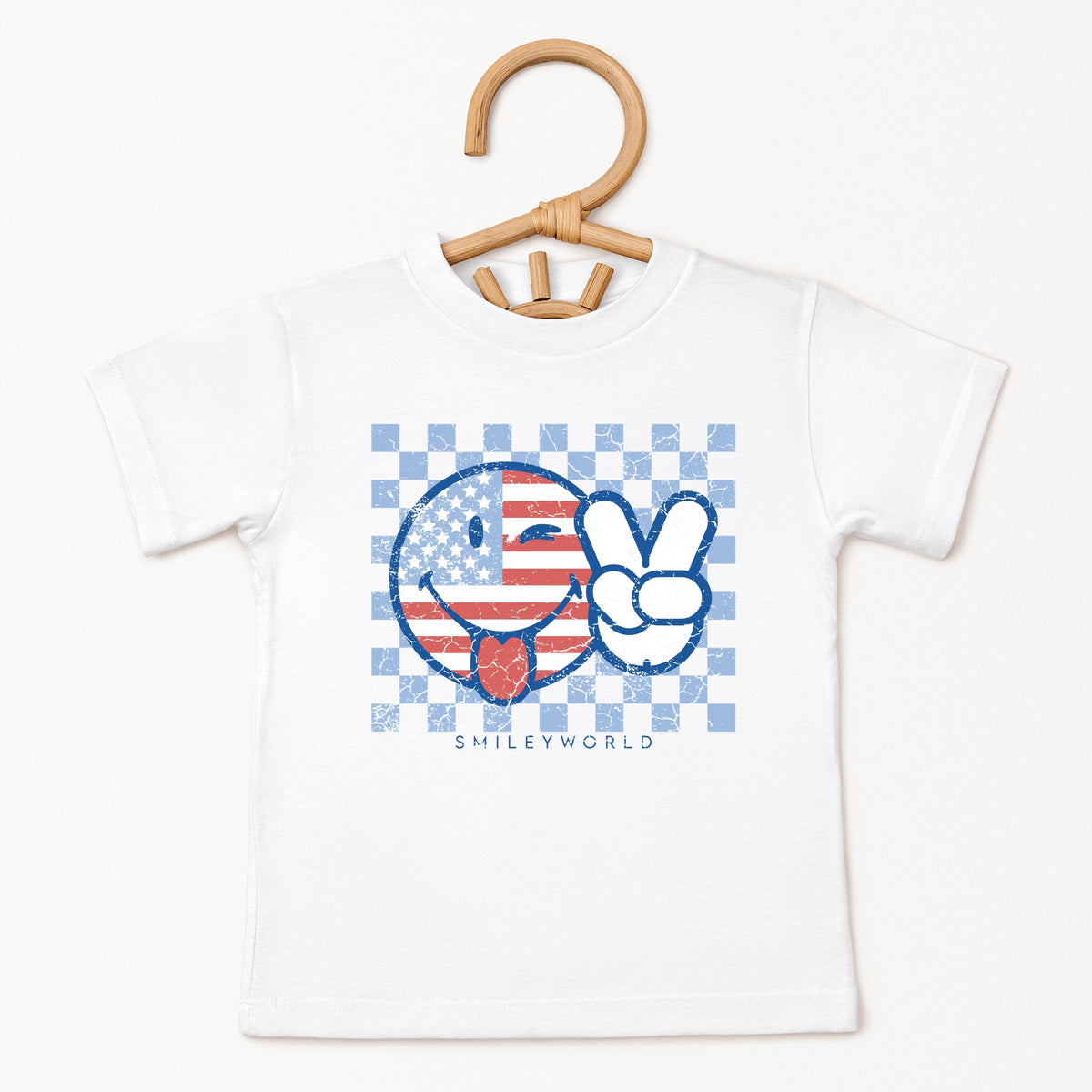 SmileyWorld Patriotic Checkered Peace - Toddler Short Sleeve Graphic T-Shirt