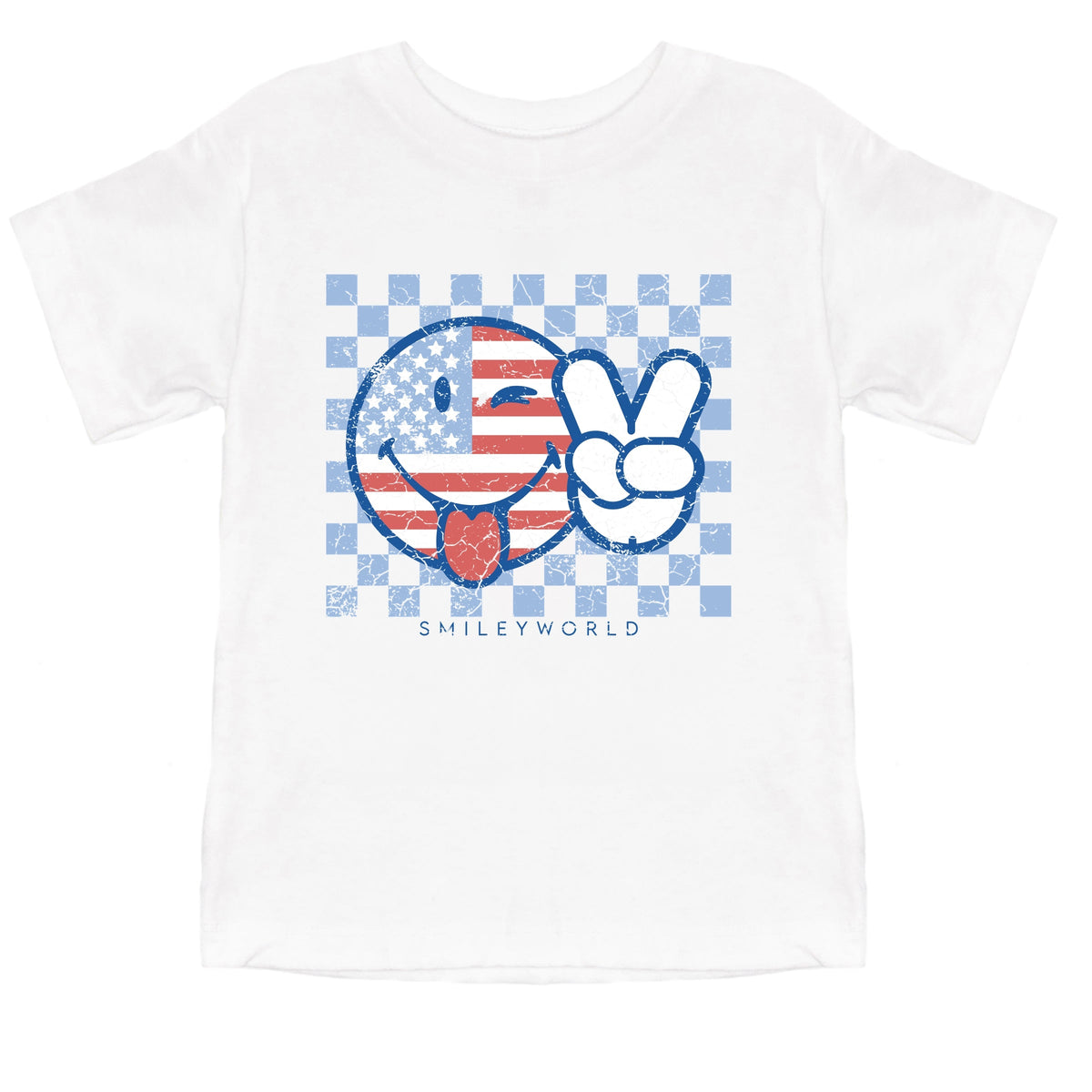 SmileyWorld Patriotic Checkered Peace - Toddler Short Sleeve Graphic T-Shirt