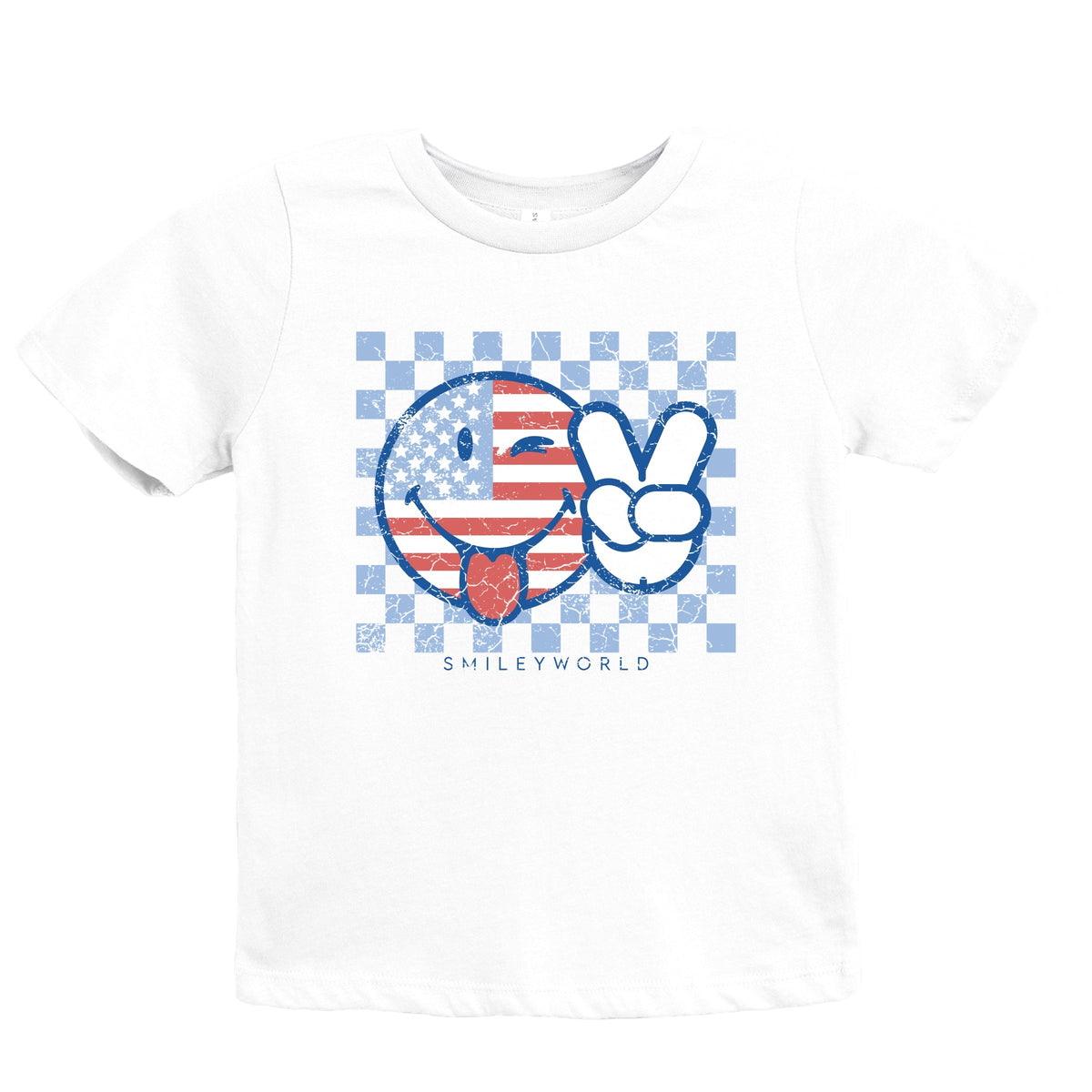 SmileyWorld Patriotic Checkered Peace - Youth Short Sleeve Graphic T-Shirt