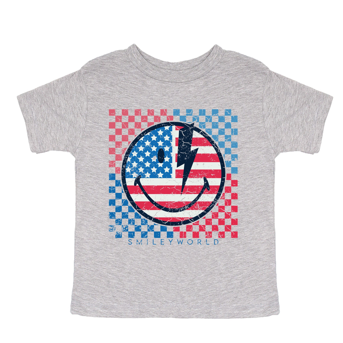 SmileyWorld Patriotic Checkered Lightning - Toddler Short Sleeve Graphic T-Shirt