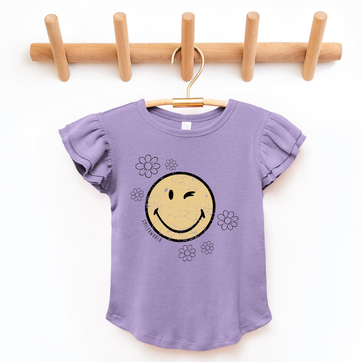 SmileyWorld Flower Outline - Flutter Sleeve Graphic T-Shirt