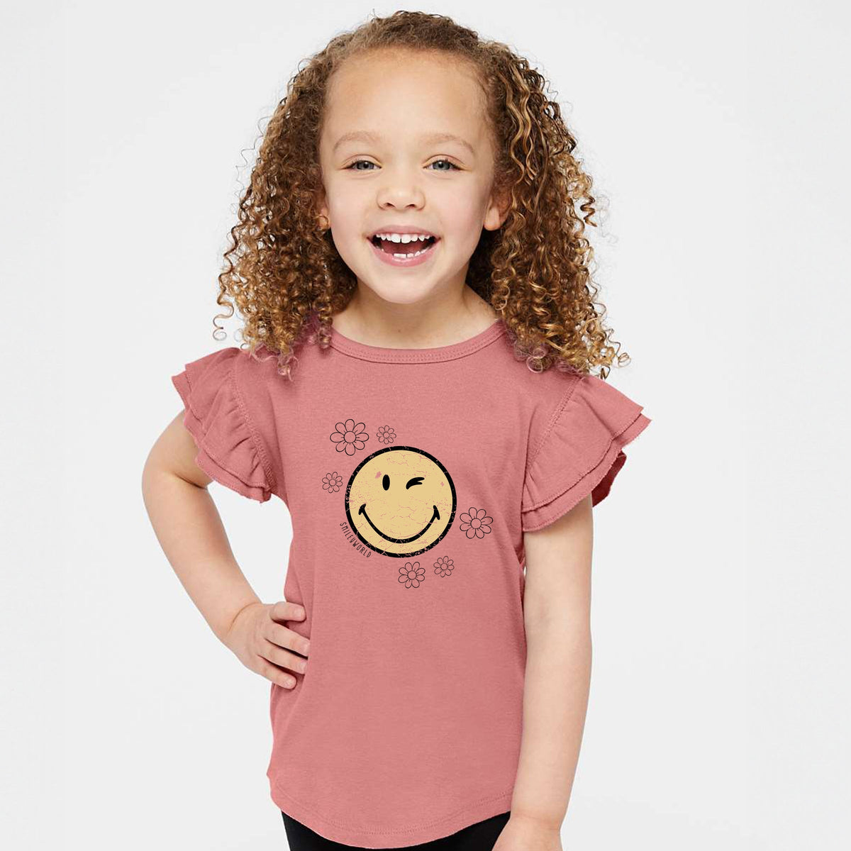SmileyWorld Flower Outline - Flutter Sleeve Graphic T-Shirt