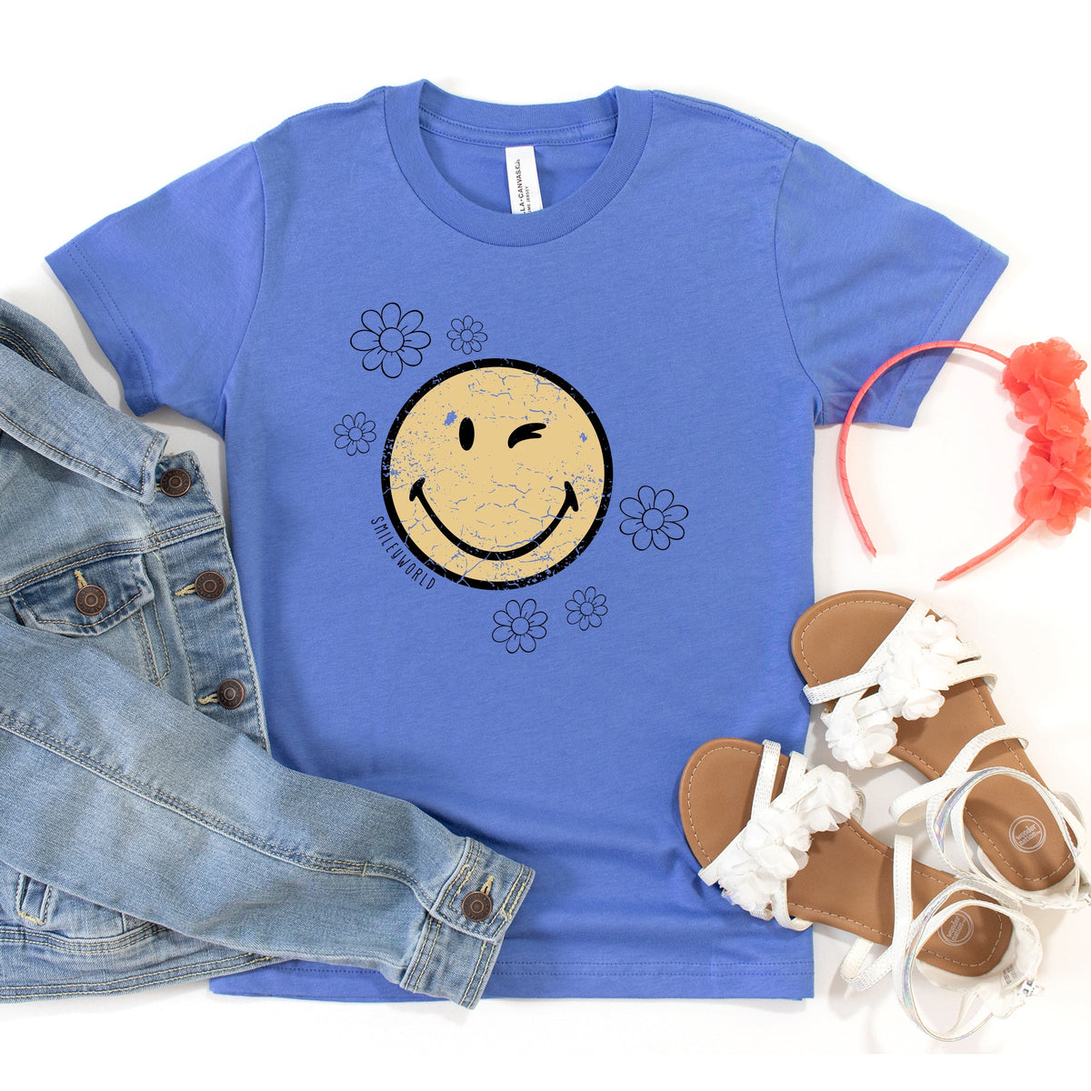 SmileyWorld Flower Outline - Youth Short Sleeve Graphic T-Shirt