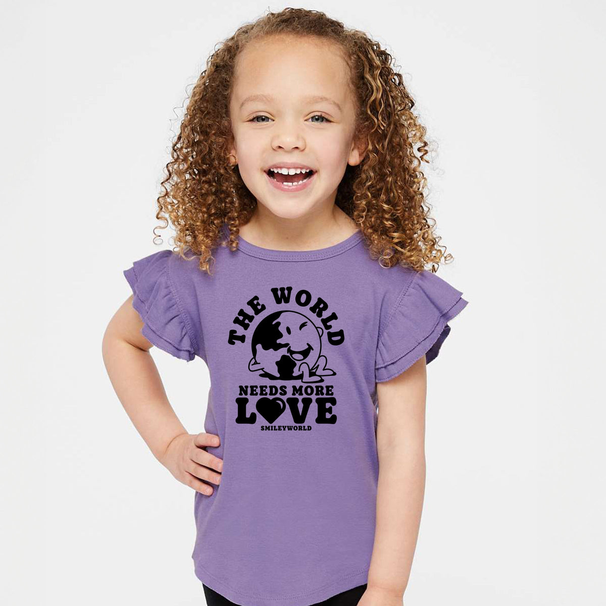 SmileyWorld The World Needs More Love - Flutter Sleeve Graphic T-Shirt
