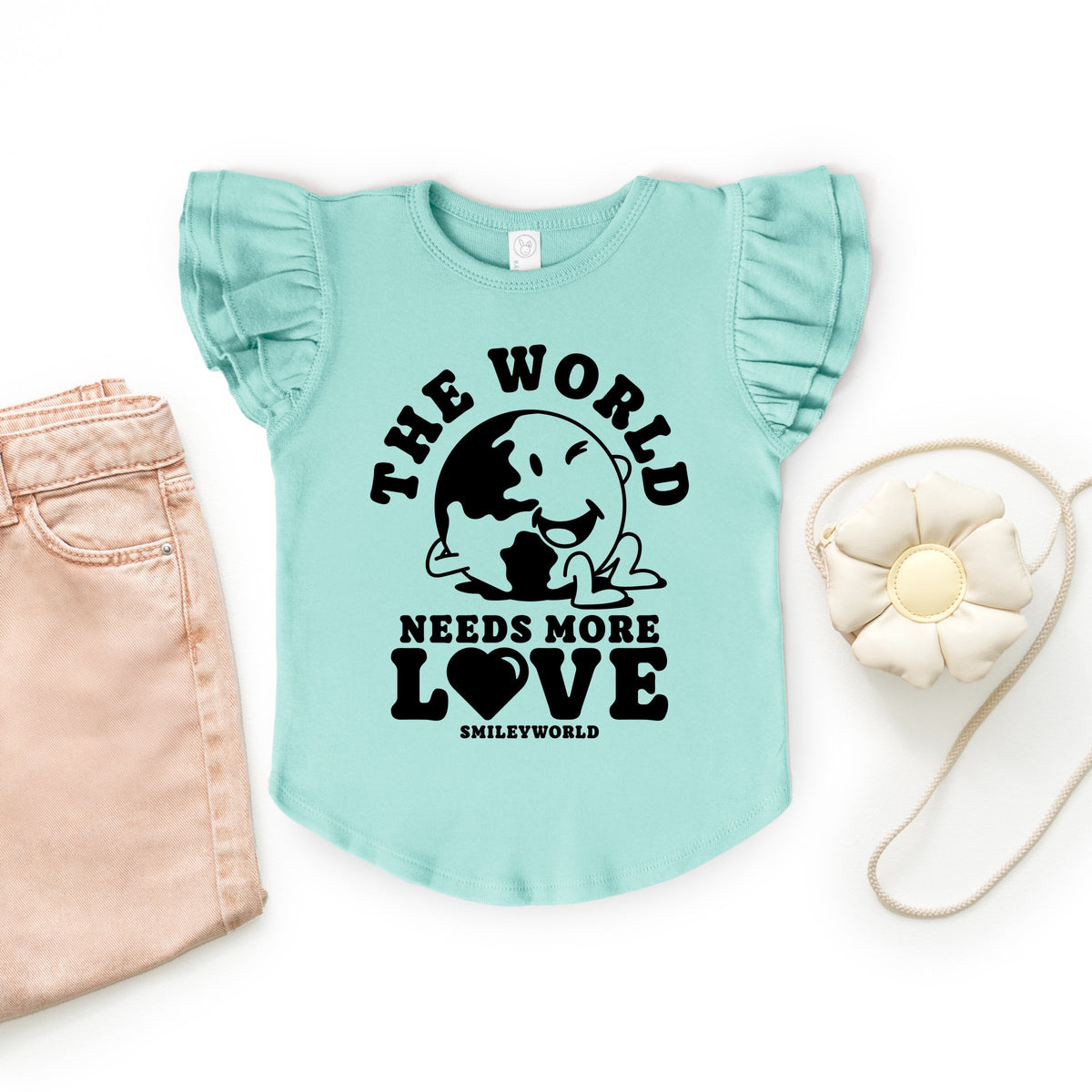 SmileyWorld The World Needs More Love - Flutter Sleeve Graphic T-Shirt