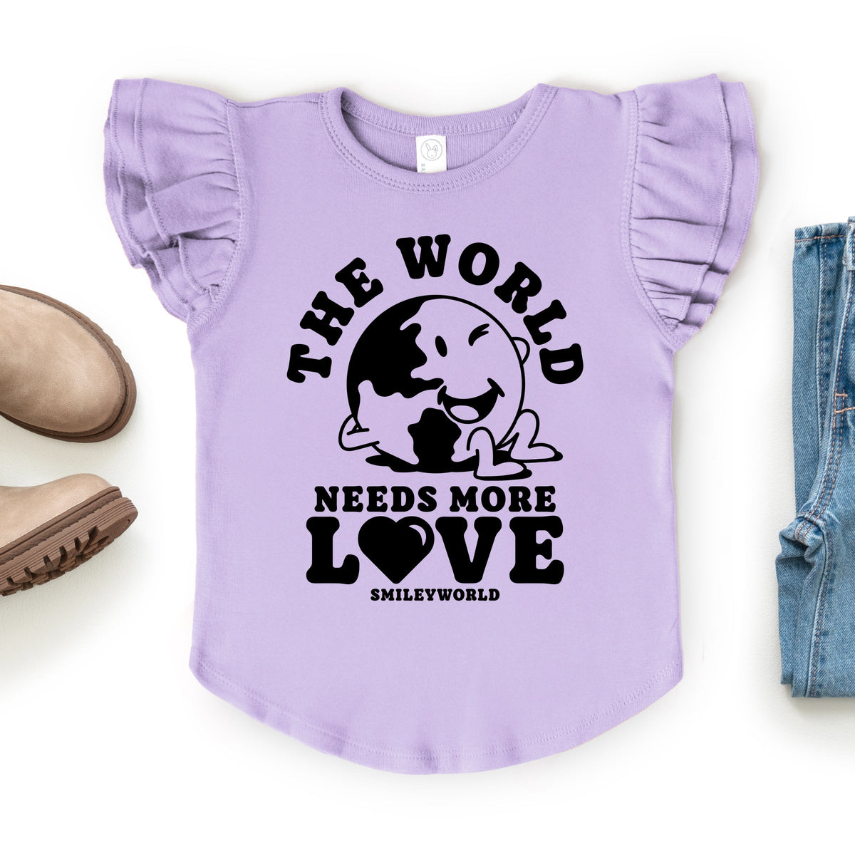 SmileyWorld The World Needs More Love - Flutter Sleeve Graphic T-Shirt