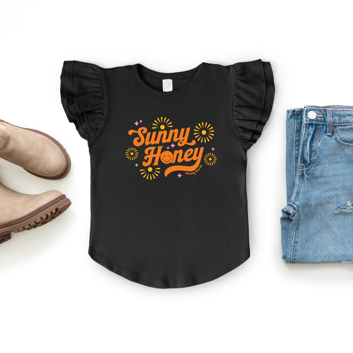 SmileyWorld Sunny Honey - Flutter Sleeve Graphic T-Shirt