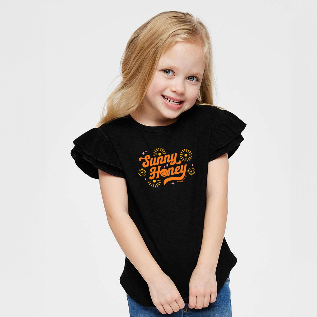SmileyWorld Sunny Honey - Flutter Sleeve Graphic T-Shirt