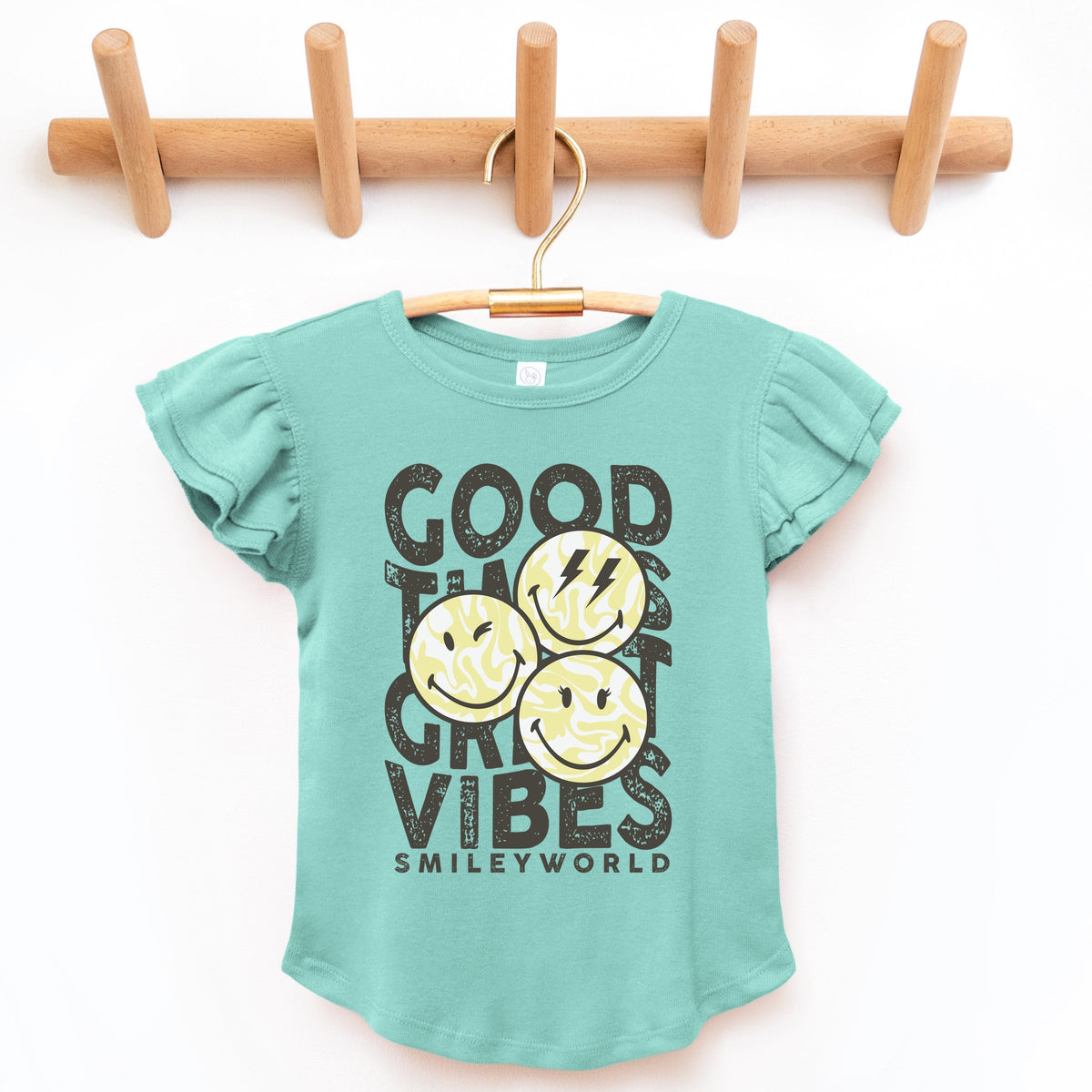 SmileyWorld Good Times Great Vibes  - Flutter Sleeve Graphic T-Shirt