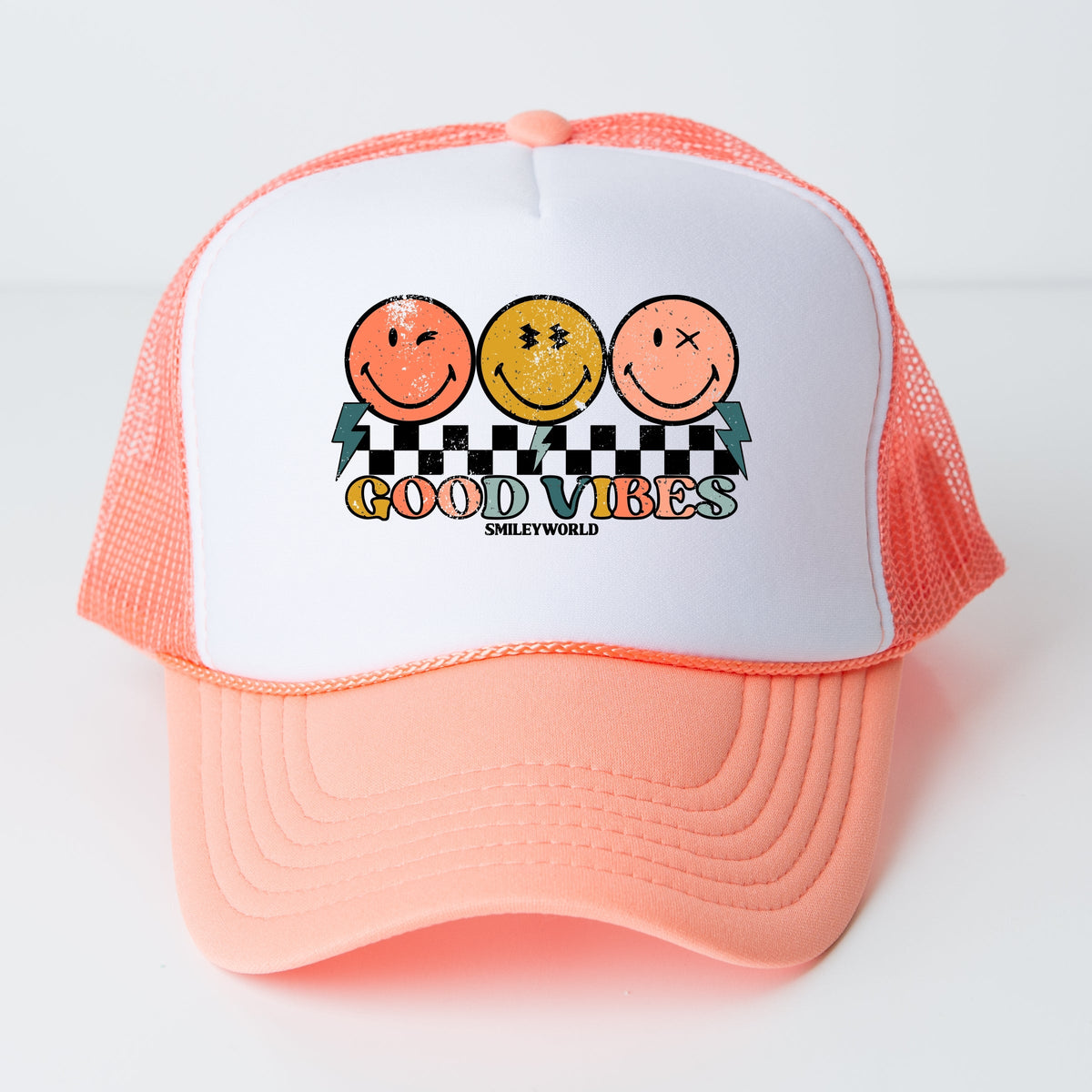 SmileyWorld Checkered Good Vibes Smiley Face - Youth Graphic Foam Trucker Hat