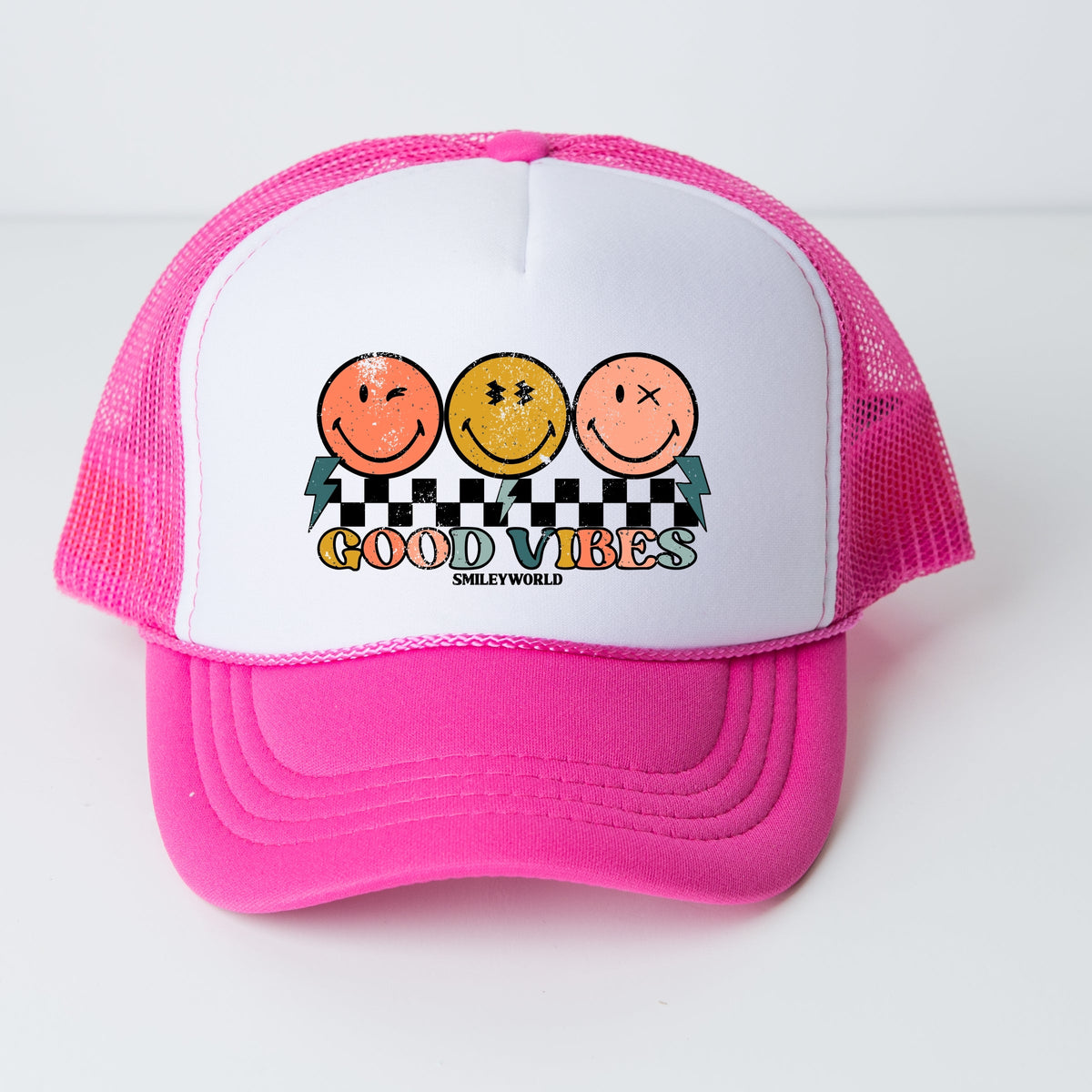 SmileyWorld Checkered Good Vibes Smiley Face - Youth Graphic Foam Trucker Hat