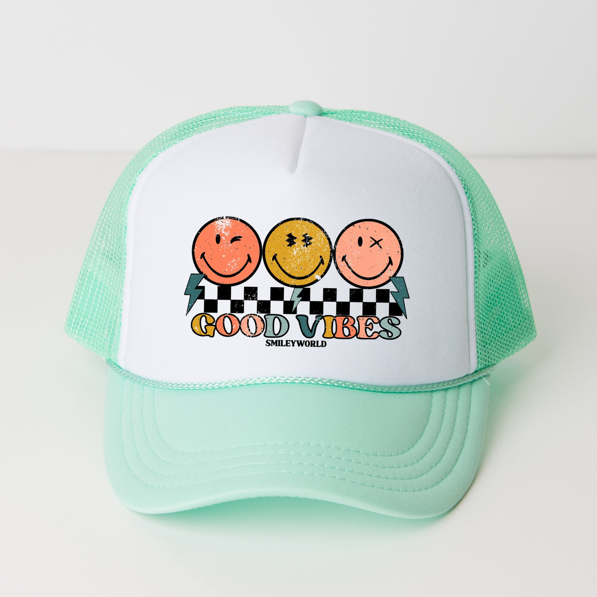 SmileyWorld Checkered Good Vibes Smiley Face - Youth Graphic Foam Trucker Hat