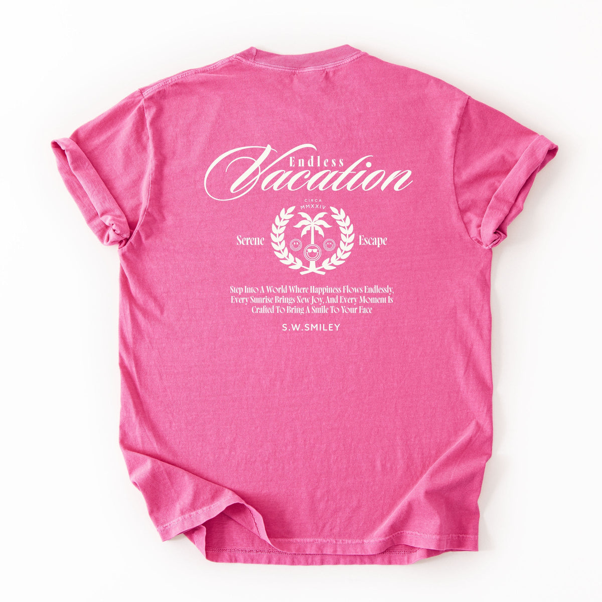 S.W.Smiley Endless Vacation Front And Back - Women's Garment Dyed Graphic T-Shirt
