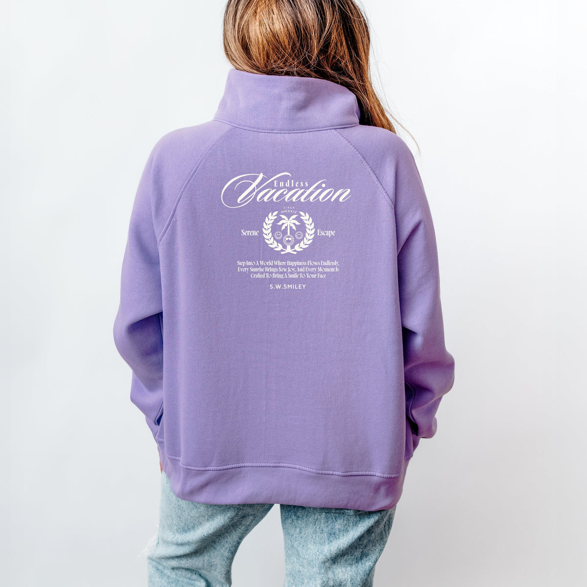 S.W.Smiley Endless Vacation Front And Back - Women's Quarter Zip Fleece Graphic Sweatshirt
