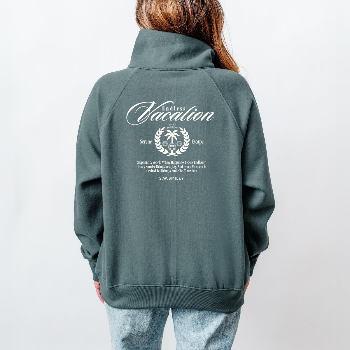 S.W.Smiley Endless Vacation Front And Back - Women's Quarter Zip Fleece Graphic Sweatshirt