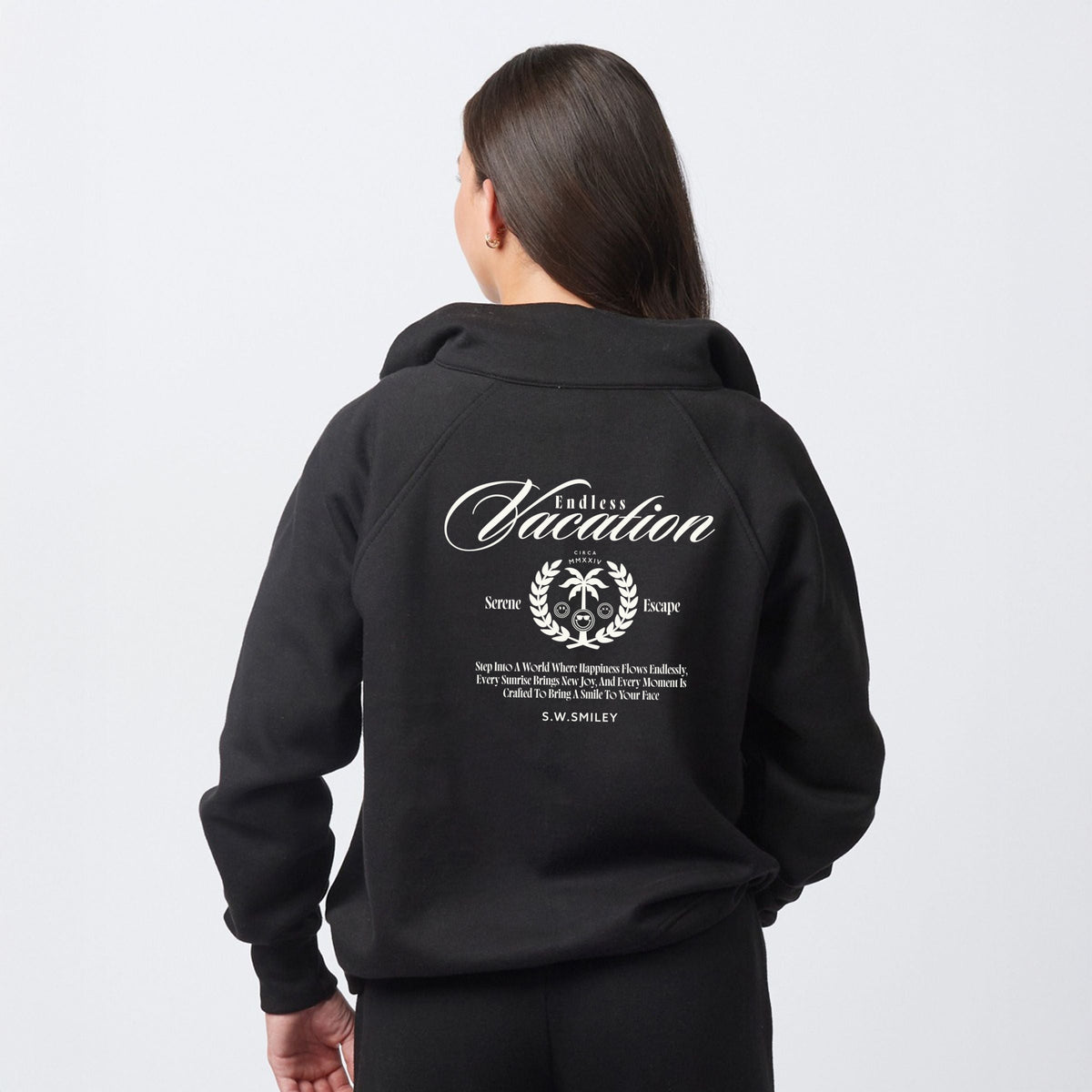 S.W.Smiley Endless Vacation Front And Back - Women's Quarter Zip Fleece Graphic Sweatshirt