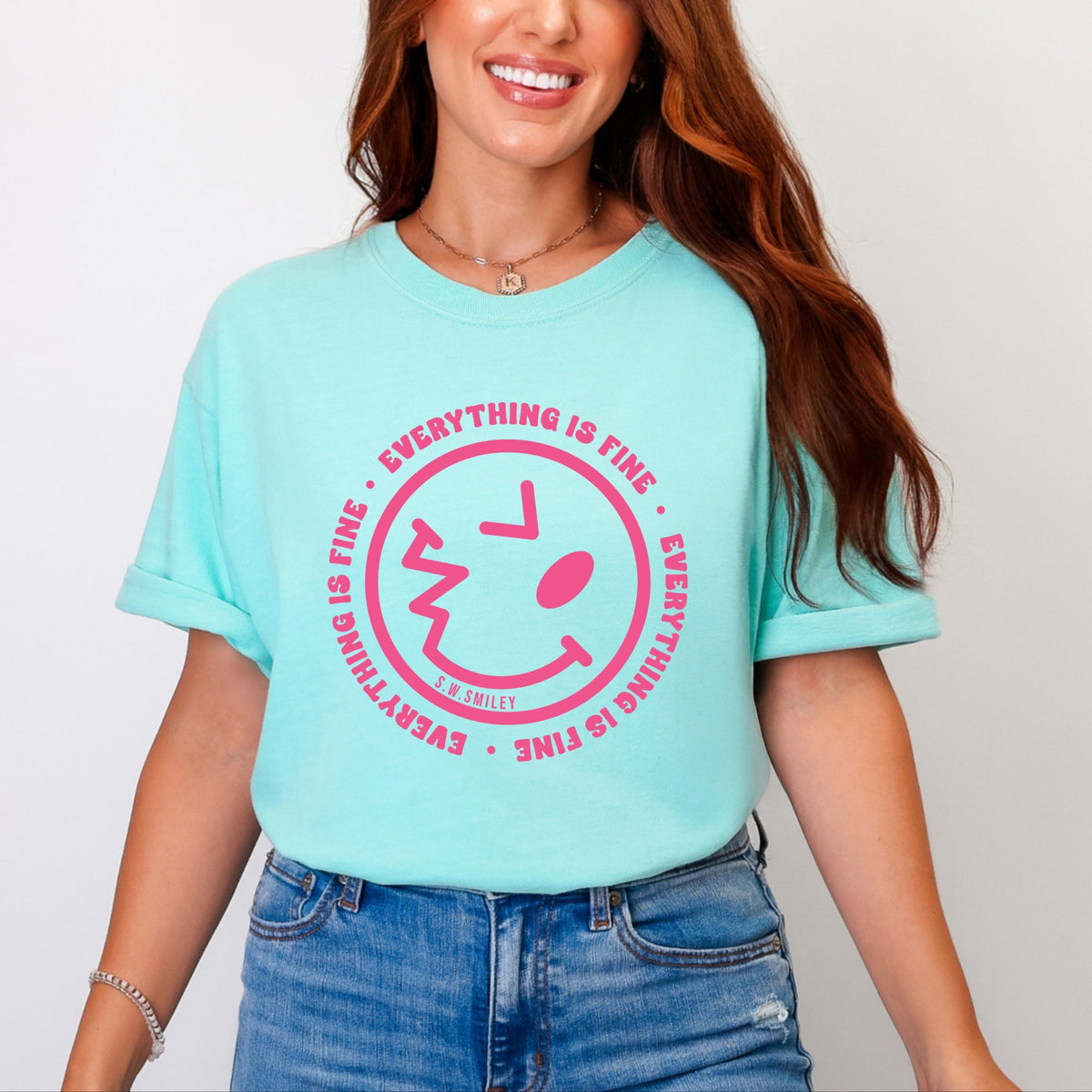 S.W.Smiley Everything Is Fine - Women's Garment Dyed Graphic T-Shirt