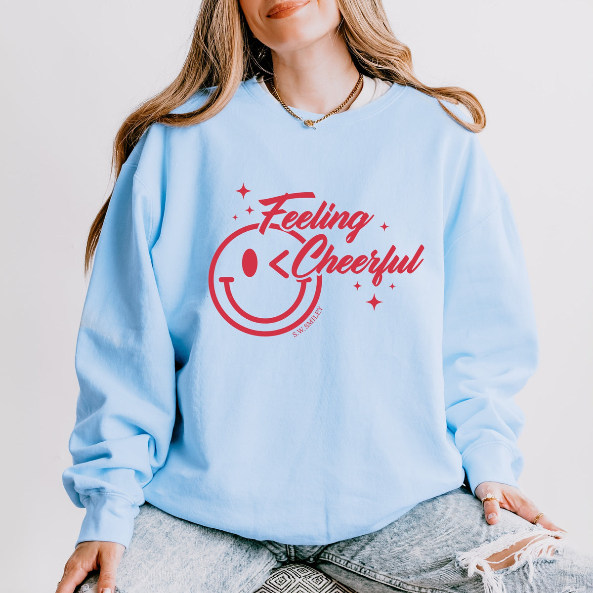 S.W.Smiley Feeling Cheerful Sparkle - Women's Lightweight Garment Dyed Sweatshirt