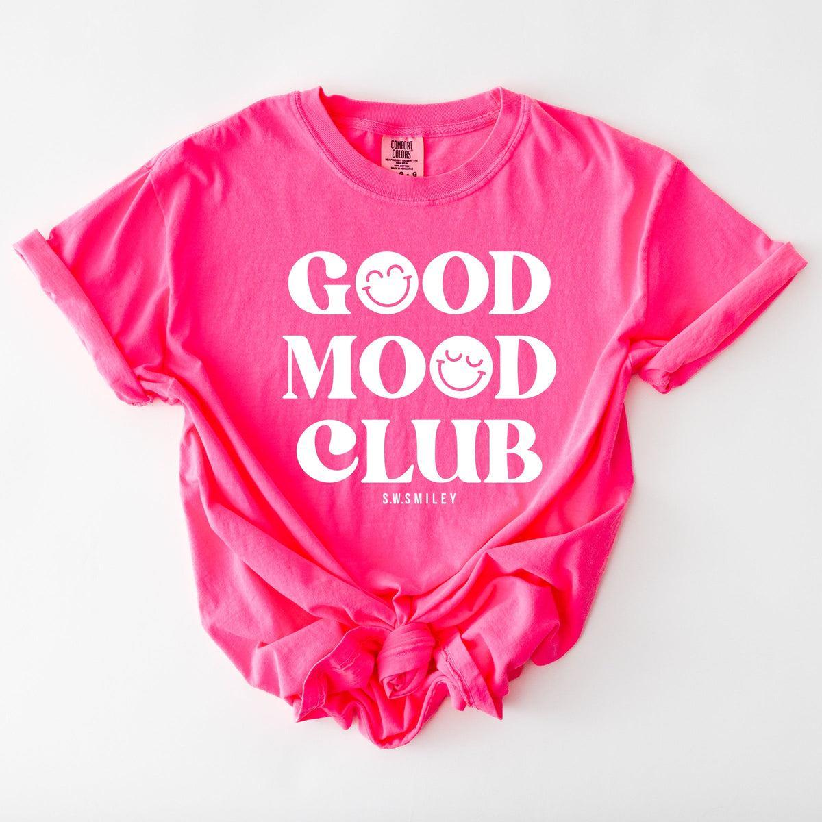 S.W.Smiley Good Mood Club - Women's Garment Dyed Graphic T-Shirt
