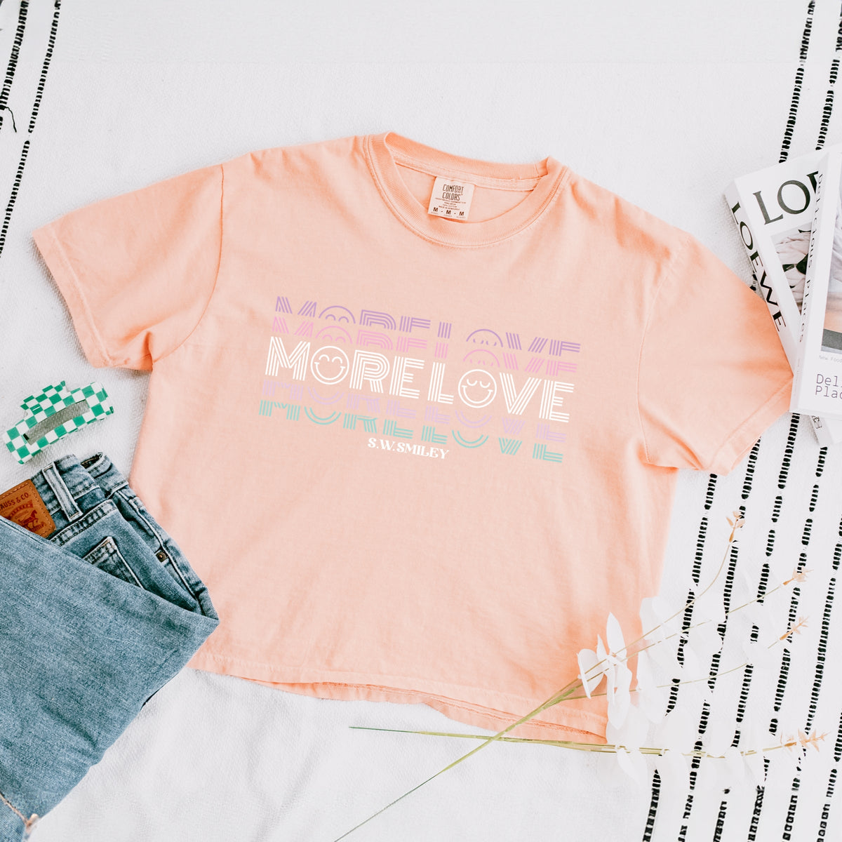 S.W.Smiley More Love - Women's Boxy Crop Top Graphic T-Shirt