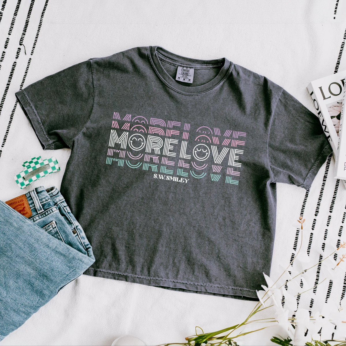 S.W.Smiley More Love - Women's Boxy Crop Top Graphic T-Shirt