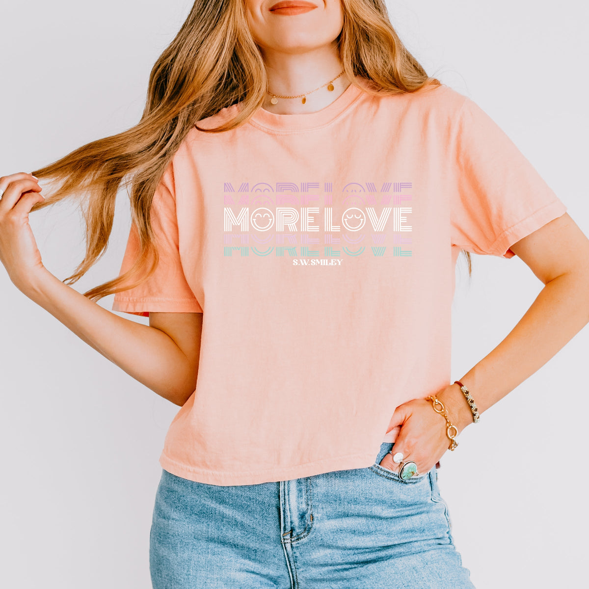 S.W.Smiley More Love - Women's Boxy Crop Top Graphic T-Shirt