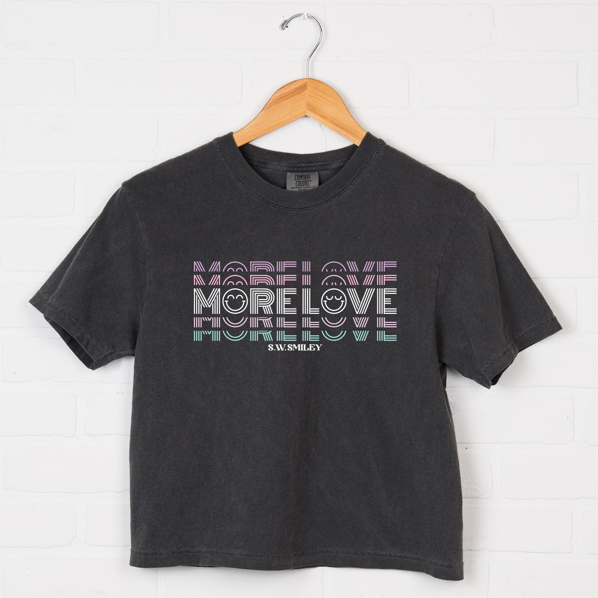 S.W.Smiley More Love - Women's Boxy Crop Top Graphic T-Shirt