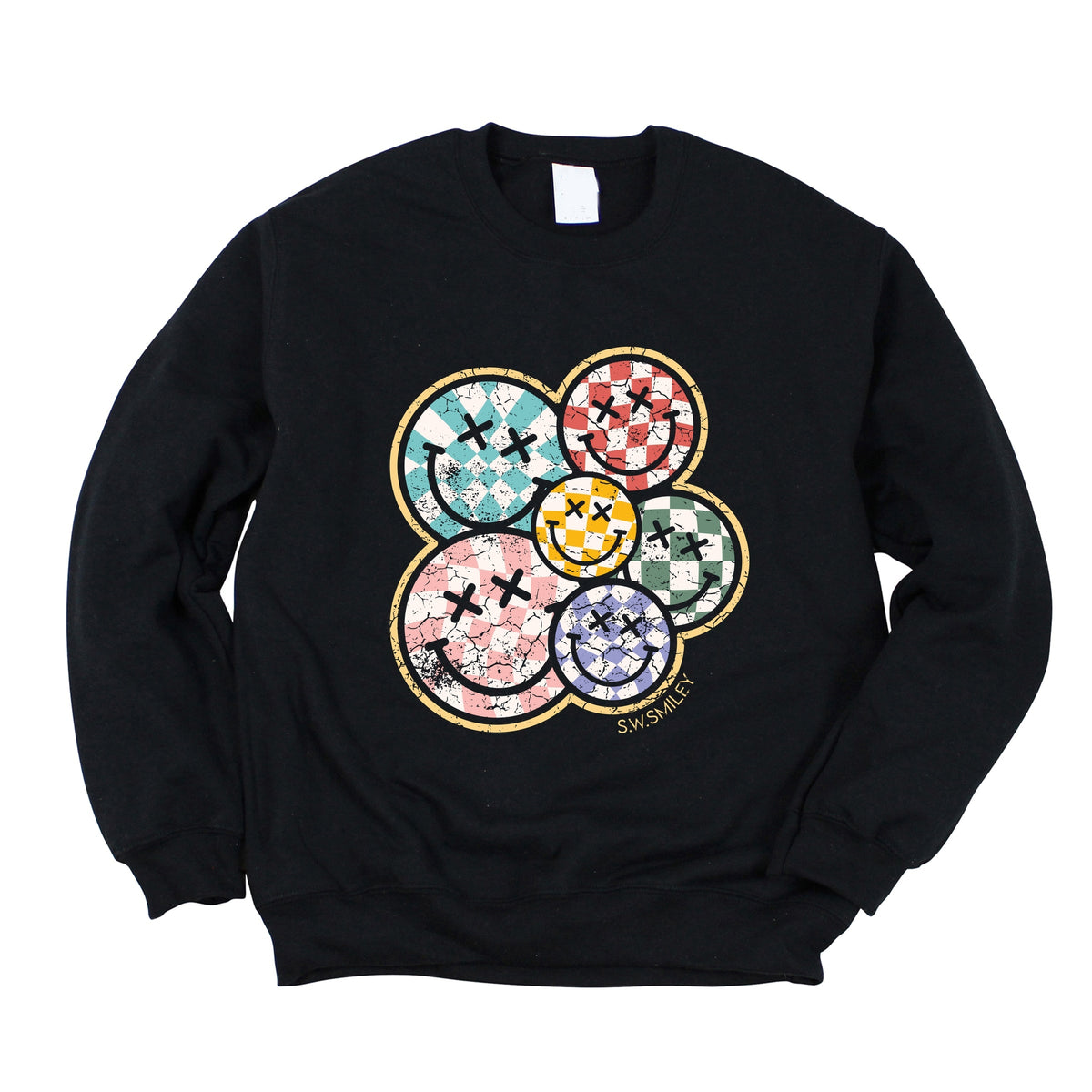 S.W.Smiley Rainbow Checkered - Women's Sweatshirt