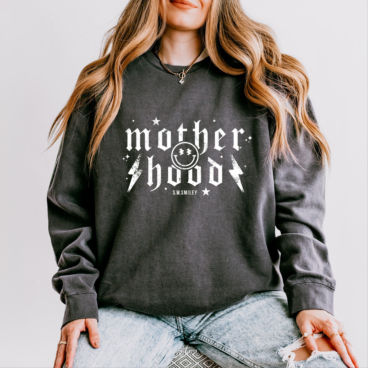 S.W.Smiley Mother Hood Distressed - Women's Lightweight Garment Dyed Sweatshirt