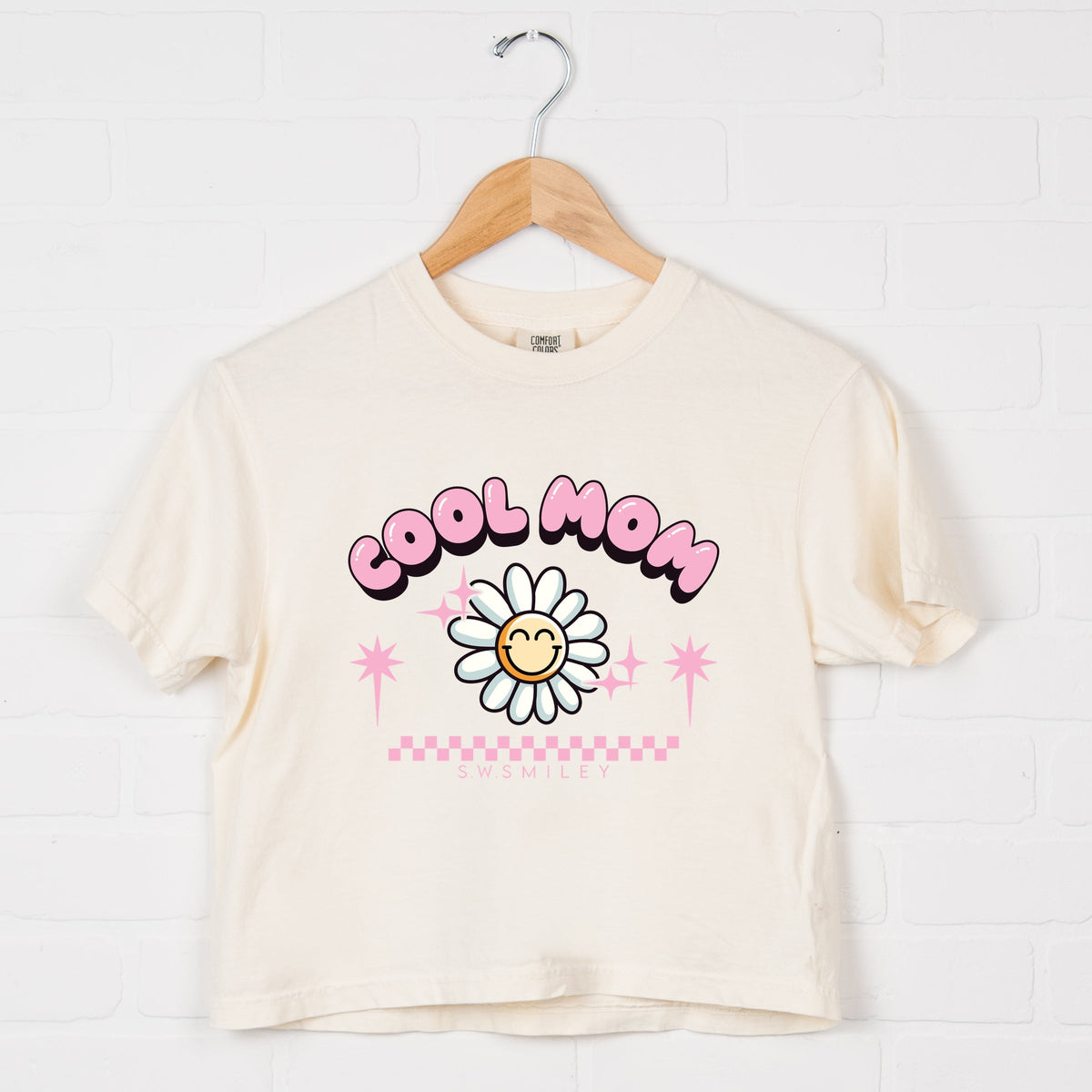 S.W.Smiley Cool Mom Flower - Women's Boxy Crop Top