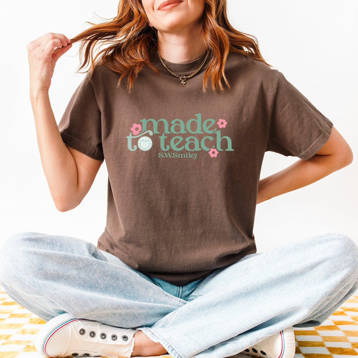 S.W.Smiley Made To Teach - Women's Garment Dyed Graphic T-Shirt