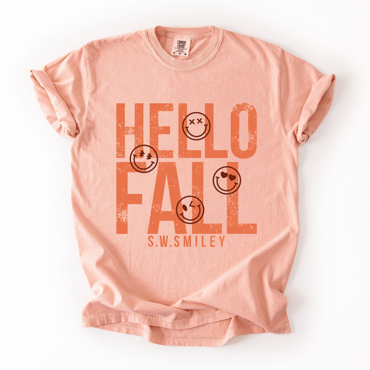 S.W.Smiley Hello Fall - Womens Garment Dyed Graphic T-Shirt